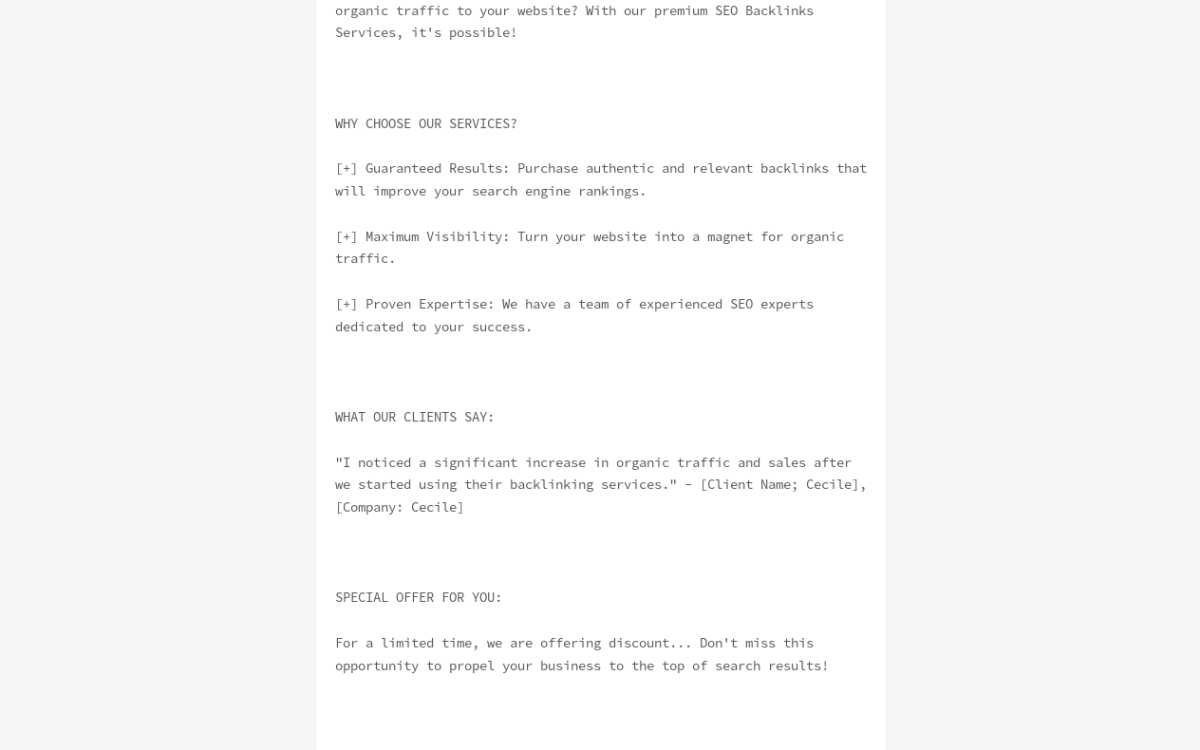 “Analyzing Cecile Rubbo’s SEO Backlink Service Email: An In-depth Look at Promises, Links, and Security Concerns”