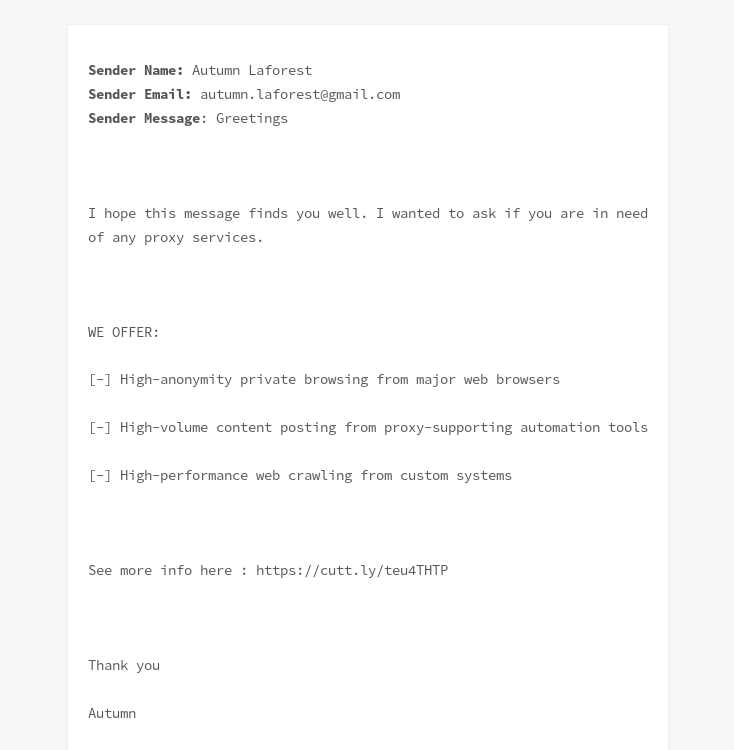 Exploring the Red Flags: A Detailed Analysis of a Phishing Email from Autumn Laforest Offering Proxy Services